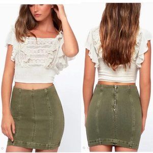 Free People Army Green Denim Skirt